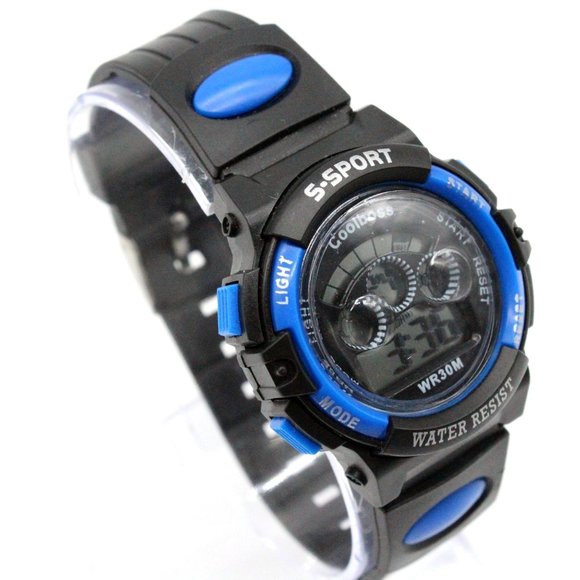 Unbranded Accessories Ssport Led Digital Sports Watch Unisex Blue Black Pu Watch Strap